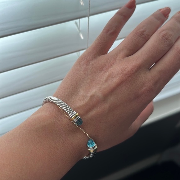 14K AND STERLING SILVER DAVID YURMAN CLASSIC CABLE BRACELET | BLUE TOPAZ - Picture 6 of 7